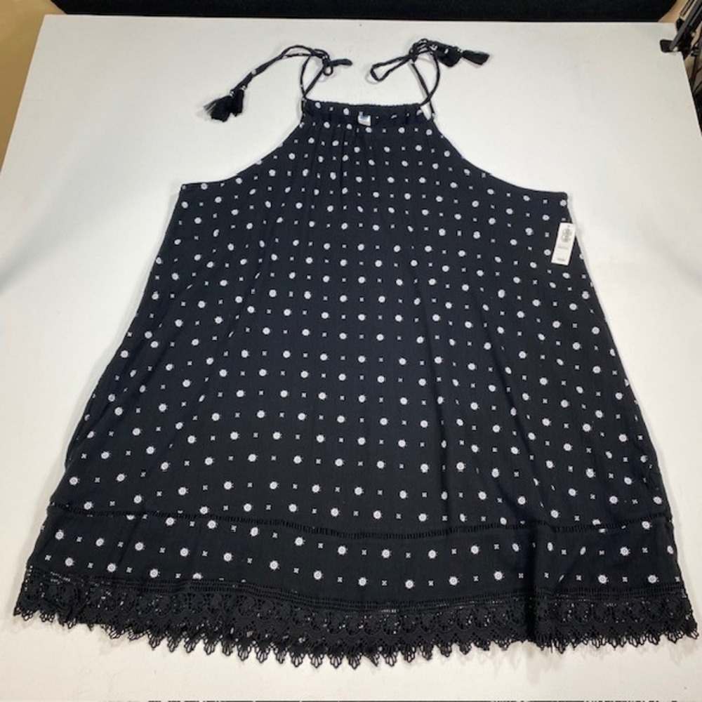 Old Navy Black White Floral‎ Halter Tie Shoulder Lace Trim Dress XXL NWT